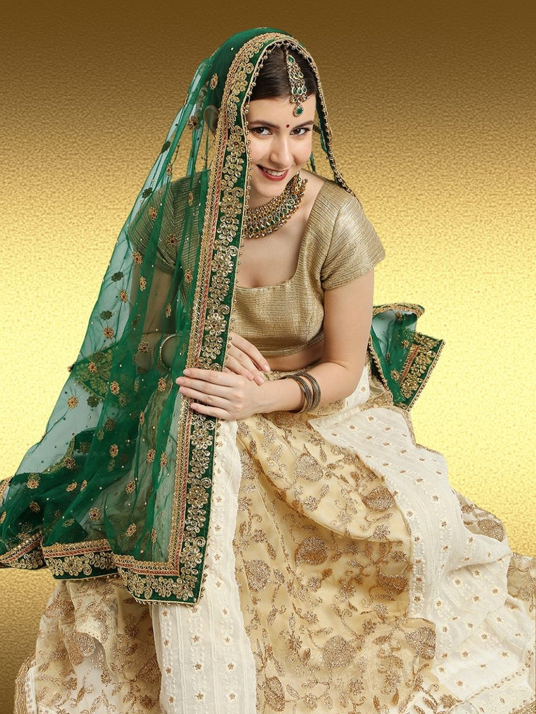Embroidered Green Bridal & Wedding Wear Net Dupatta – Dupatta Bazaar