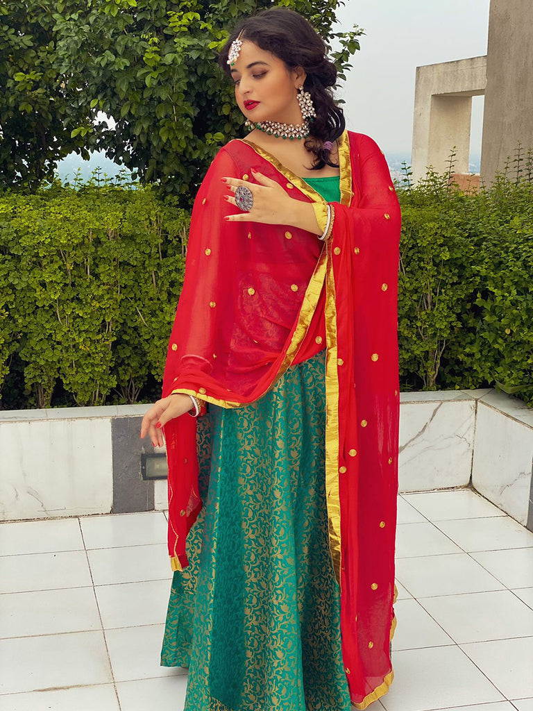 Red Embroidered Chiffon Dupatta Dupatta Bazaar