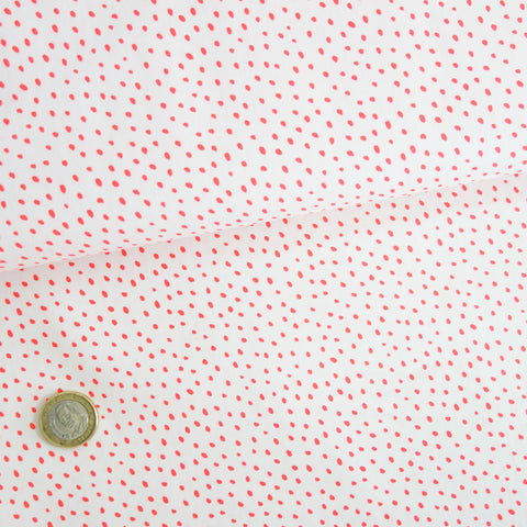 Popeline écrue points rose fluo
