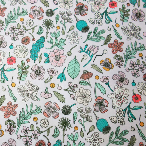  Tissu toile cirée fleurs vertes et roses