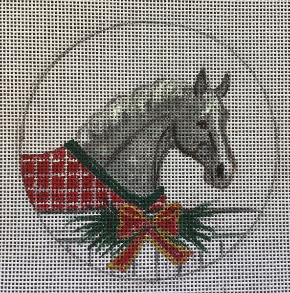 Gray Horse with Blanket & Wreath Ornament – Po's Needlepoint