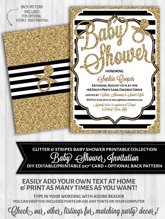 Black And Gold Baby Shower Invitations 5