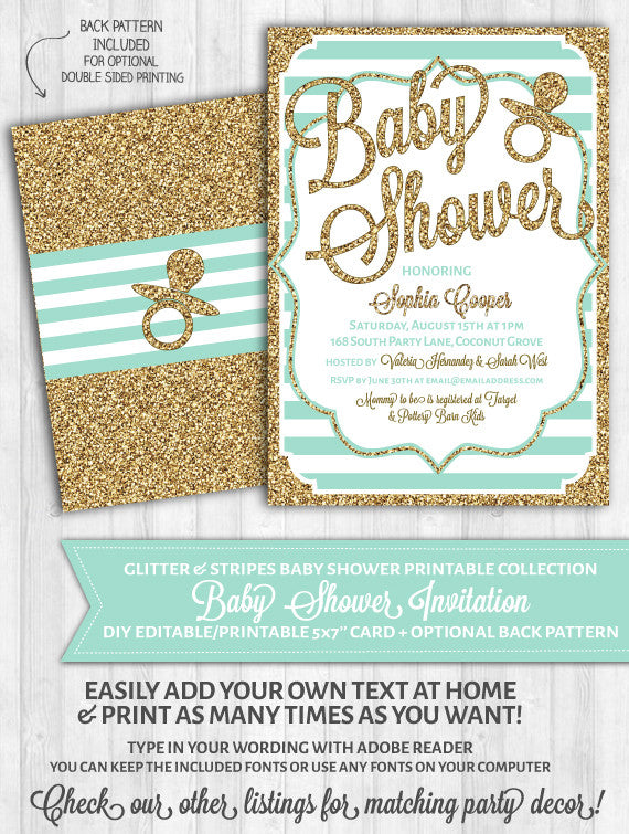 Blue And Gold Baby Shower Invitations 8