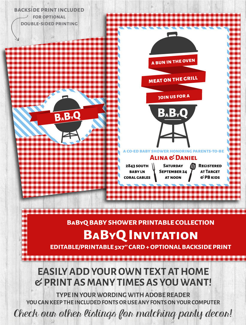 Babyq Invitations Baby Shower Bbq Red Blue Wonderbash