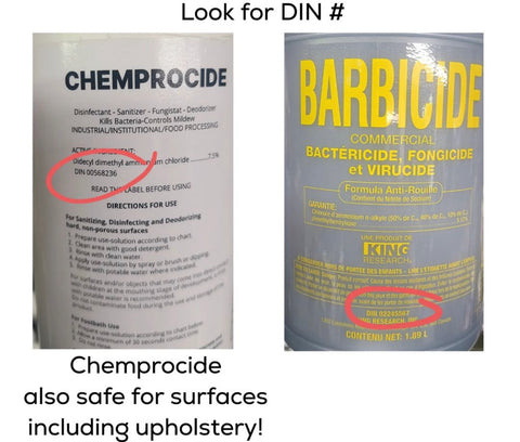 Drug inspection numbers on Chemprocide and Barbicide