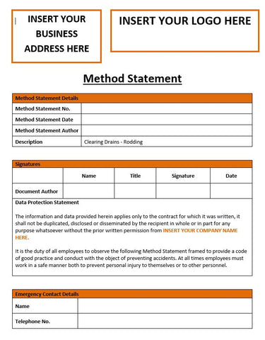 Clearing Drains Rodding Method Statement