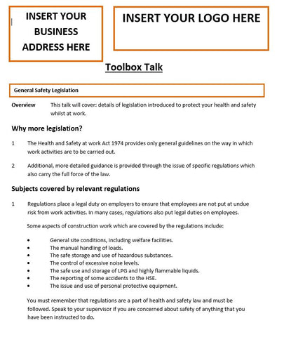 General Safety Legislation Template