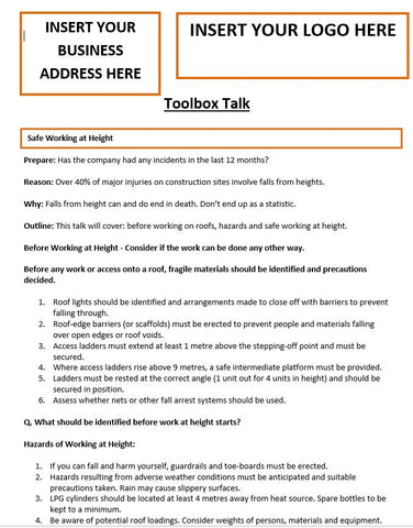 Safe Working at Height Template