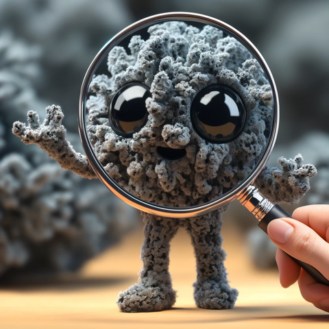 black spot lichen being observed through a magnifying glass