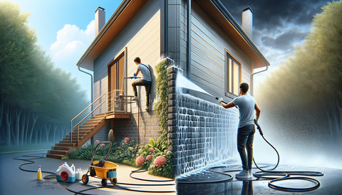 image that depicts the comparison between softwashing and pressure washing