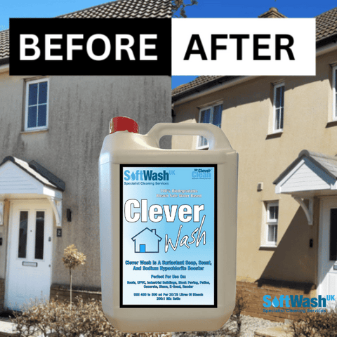 High-efficiency Clever Wash Soft Washing Surfactant in branded container, ideal for effective and eco-friendly exterior cleaning