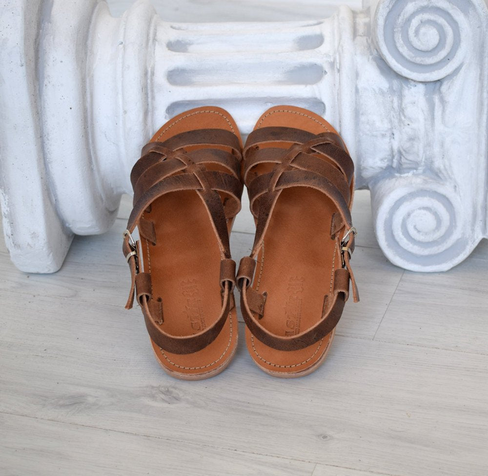 Ancient Greek leather sandals in Natural tan color, elegant gladiator ...