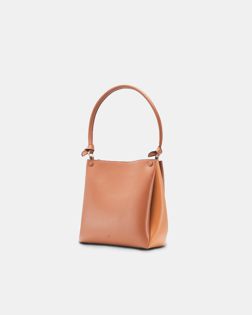 Mini Two-Tone Tote – OAT & CARAMEL| Designer vegan leather bags