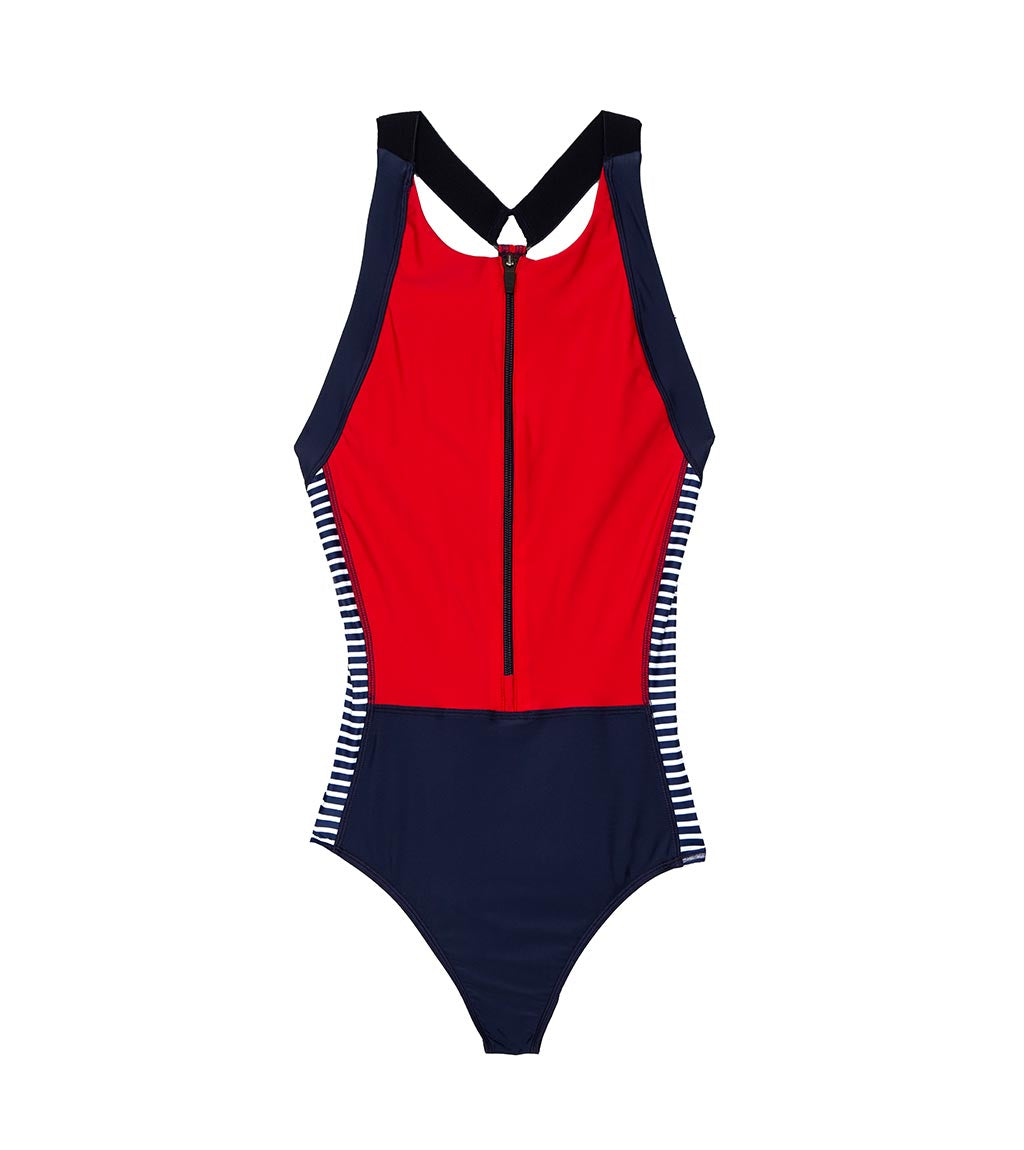 Women's Red 1/2 Zip Recycled Swimsuit - Zenith | Finisterre