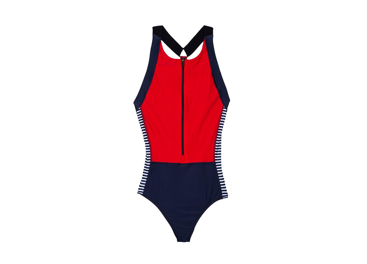 Women's Red 1/2 Zip Recycled Swimsuit - Zenith | Finisterre