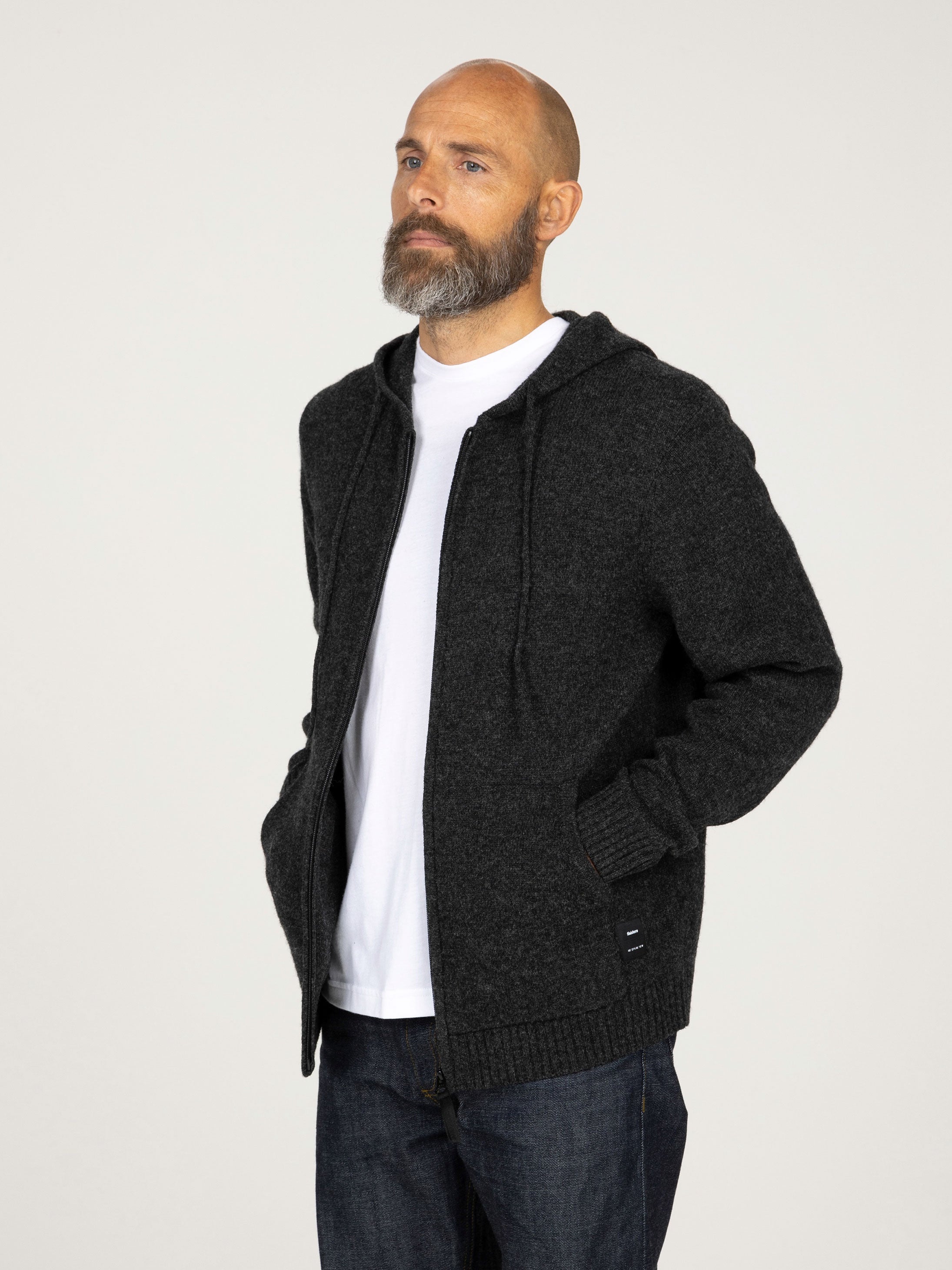 Men's Wool Crew Neck Zip Hoodie (Grey) | Finisterre