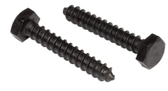 Two stainless steel hex head lag screws with black oxide finish