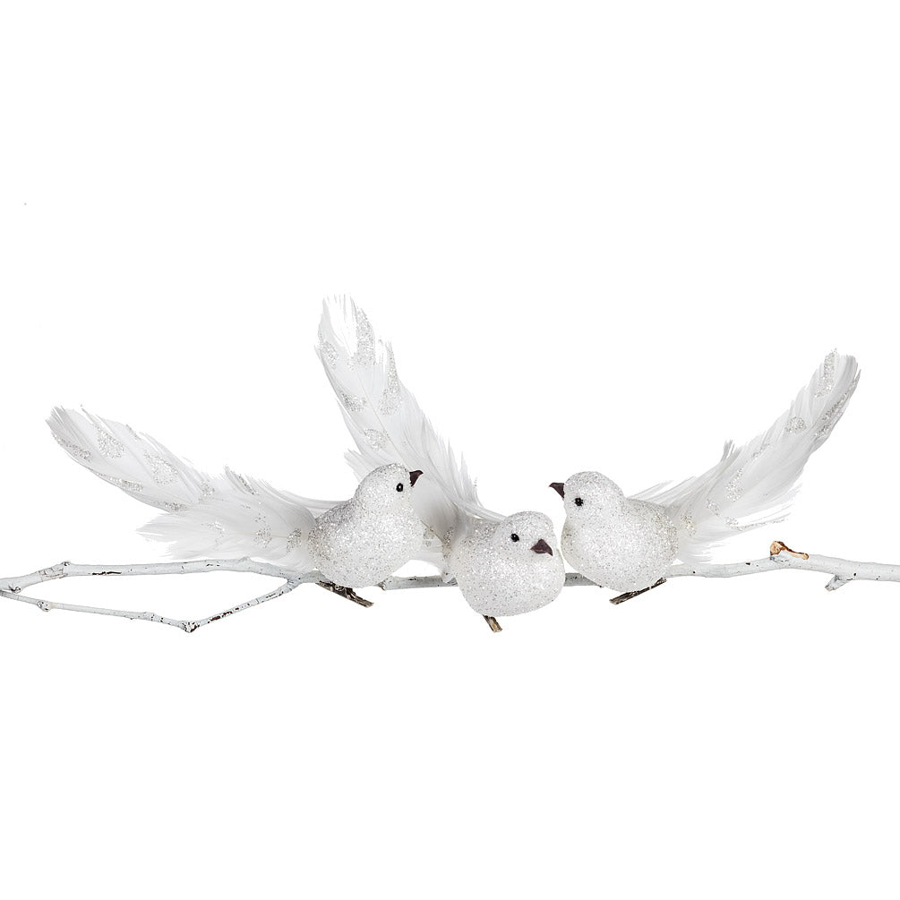 WHITE GLITTER BIRD CLIP ORNAMENT