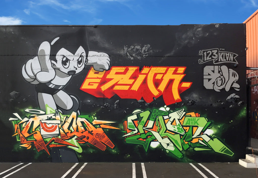 graffiti 123klan the container yard og slick fresh coat 2017 los angeles graffiti writing astro boy street art mural montana colors mtn94