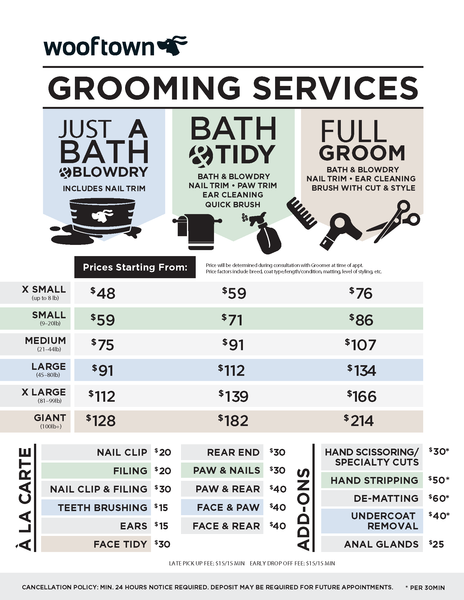 Grooming Services Price List Sep 2019