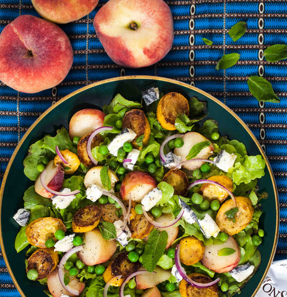 Hemsley and Hemsley Peach, Pea and Goat's Cheese Salad