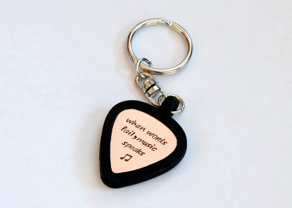 Guitar Pick Holder Keychain with Personalized Metal Guitar Pick in Bra ...
