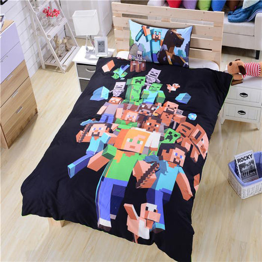 Minecraft Creeper Mobs Bedding Bed Set Duvet Cover Pillow Case