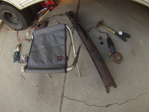 tools and a grand trunk camp stool