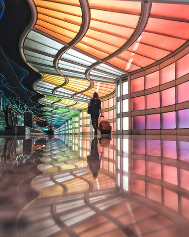 image of the rainbow panels inside Chicago airport @KBUCKLANDPHOTO