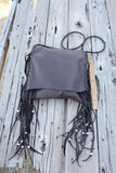 Brown leather handbag, fringed boho hippie style crossbody bag