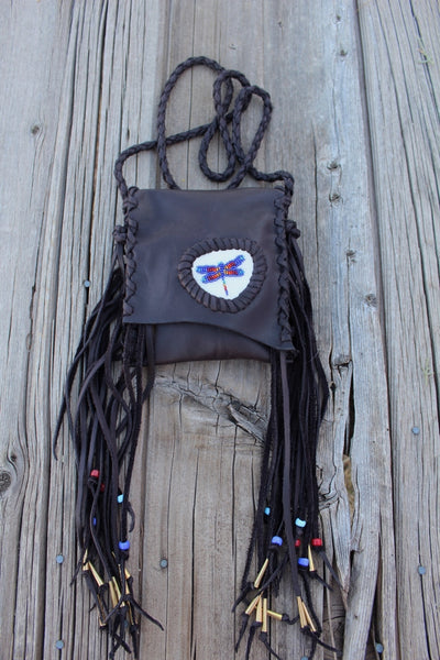 Beaded dragonfly bag, leather phone bag – Thunder Rose Leather