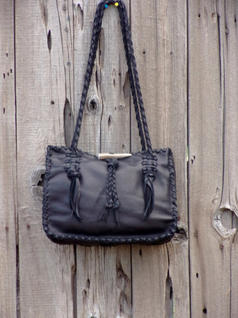Black leather shoulder bag , Leather shoulder bag – Thunder Rose Leather