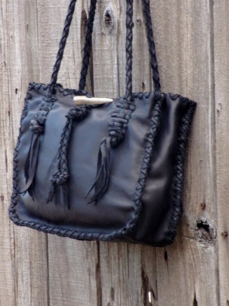 Black leather shoulder bag , Leather shoulder bag – Thunder Rose Leather