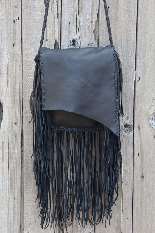 Boho Black Leather Fringe Crossbody Purse -   Leather fringe bag,  Fringe crossbody bag, Black leather fringe bag