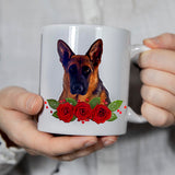 German shepherd dog with heart red roses valentine mug
