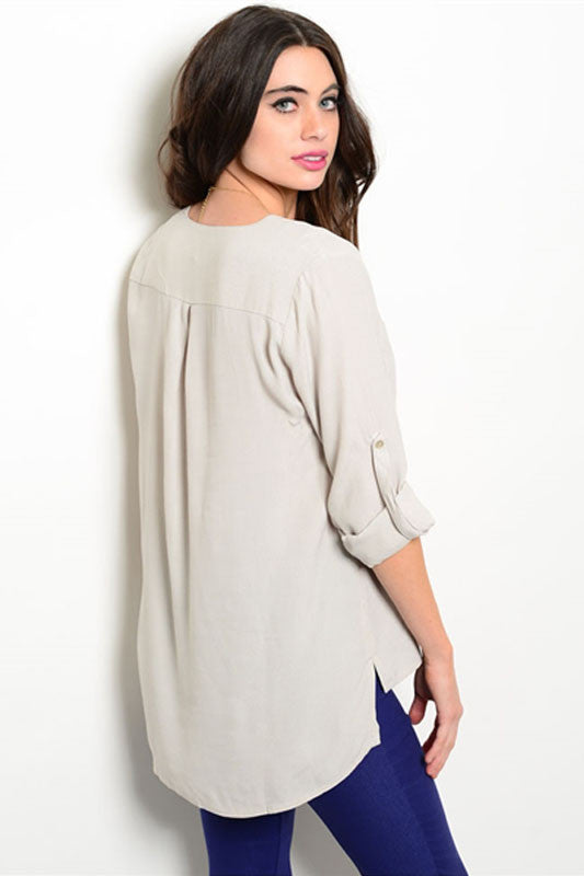 Light Grey Button Up Blouse | Katana Couture