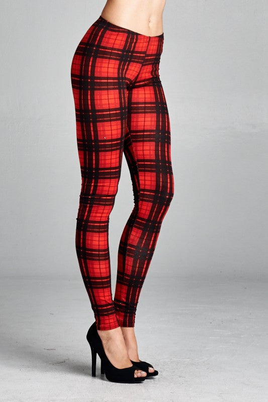 Red Plaid Checkered Leggings Katana Couture