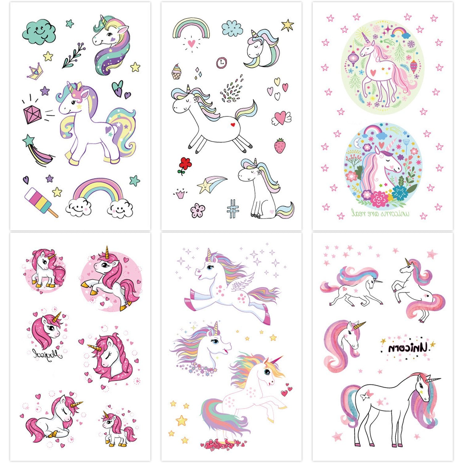 Amteker 295PCS Unicorn Temporary Tattoos - Kid Friendly Fake Waterproo