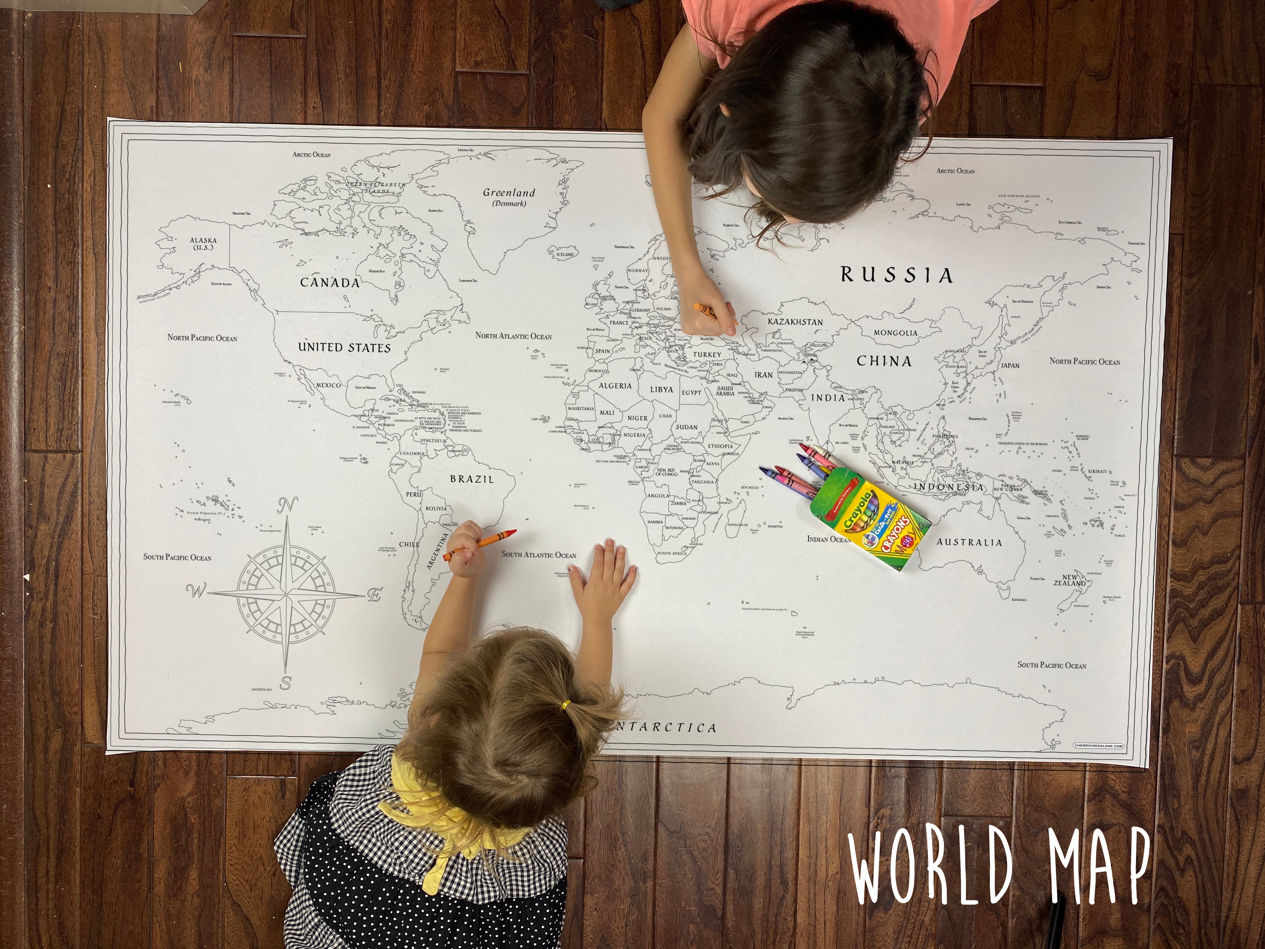 world map coloring page with labels