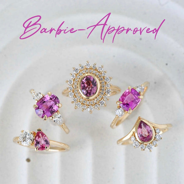 barbie pink engagement rings, pantone color of the year magenta sapphires