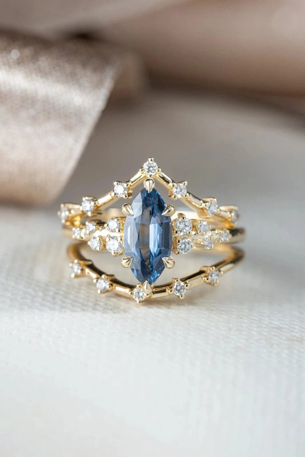1.29ct Cielo Marquise Blue Sapphire & Diamond Engagement Ring