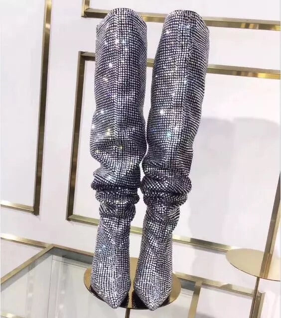 crystal knee high boots