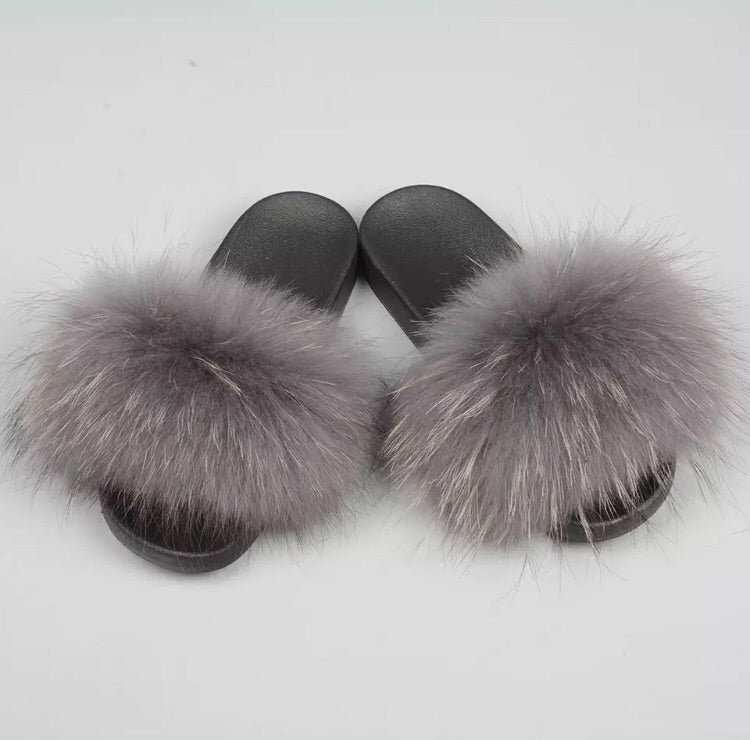 grey fur sliders