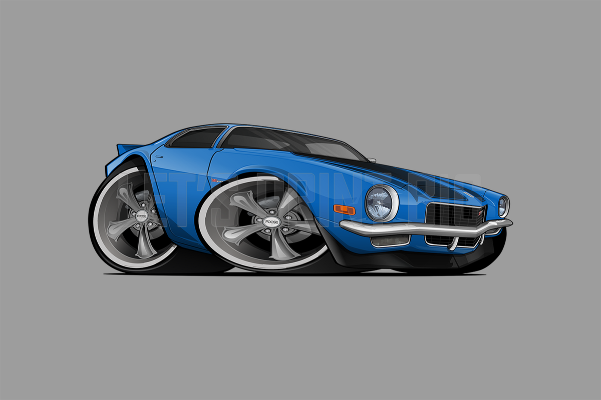 Car Art 1970 Blue Camaro Z28 Hot Rod Cartoon Wall Decal Lets Print Big