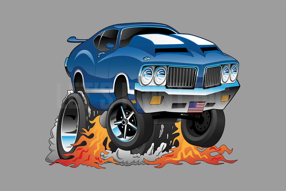 Car Art Oldsmobile 442 Cartoon Hotrod 4 Wall Decal – Let's Print Big