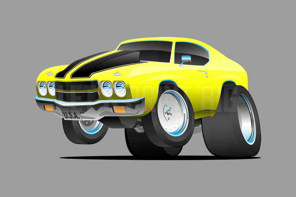 Car Art Chevelle Muscle Car Cartoon Yellow Cartoon Wall Decal – Let's ...