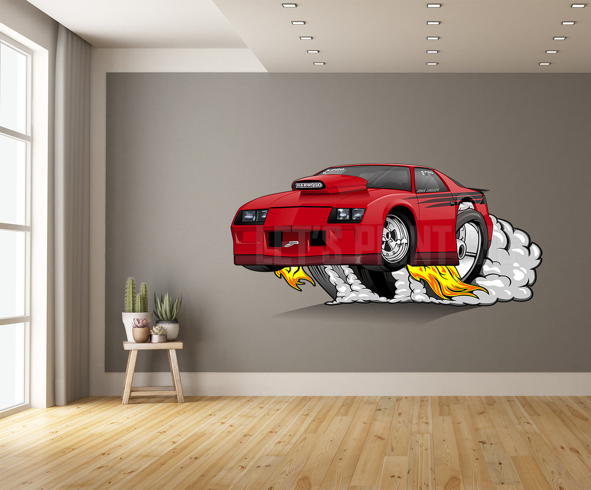 Car Art 3rd Generation Camaro SS Drag Car Hot Rod Cartoon Wall Decal