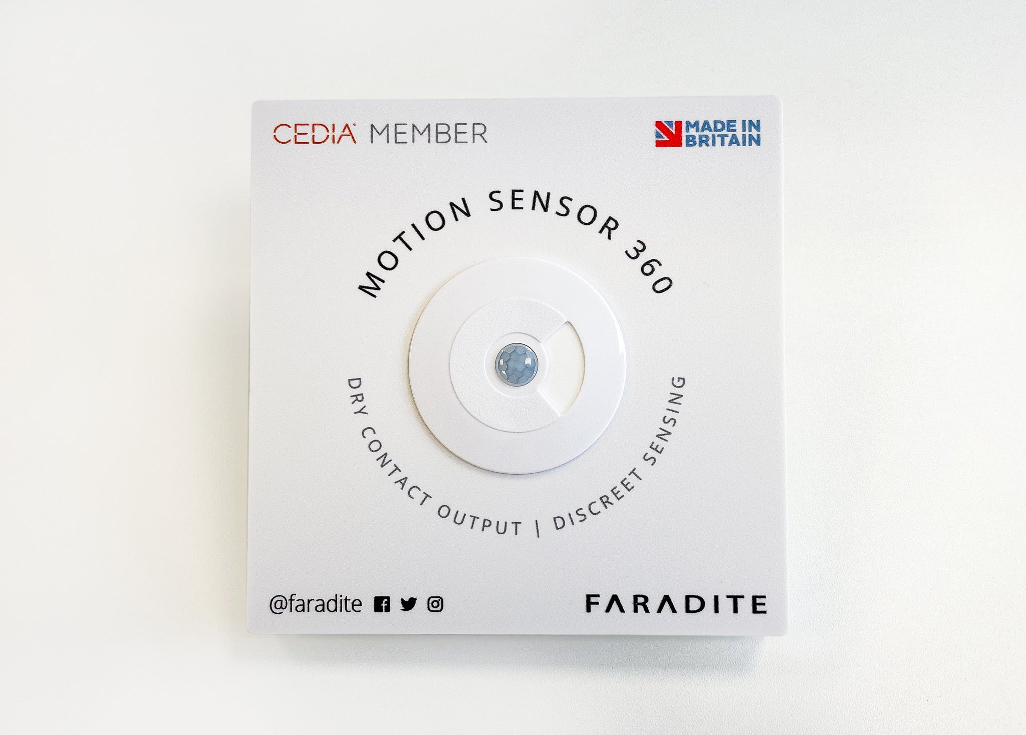 Faradite motion sensor with Made in Britain logo