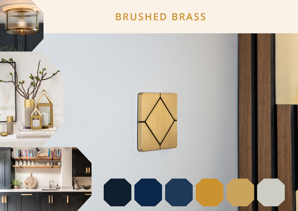 Interior design brass switch moodboard