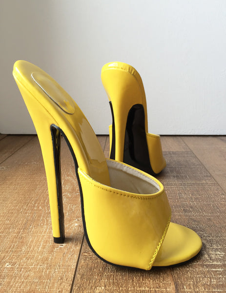 18mule Sexy Mistress Hi Heel Stiletto Fetish Slipper Slides Mule Yello Refuse To Be Usual